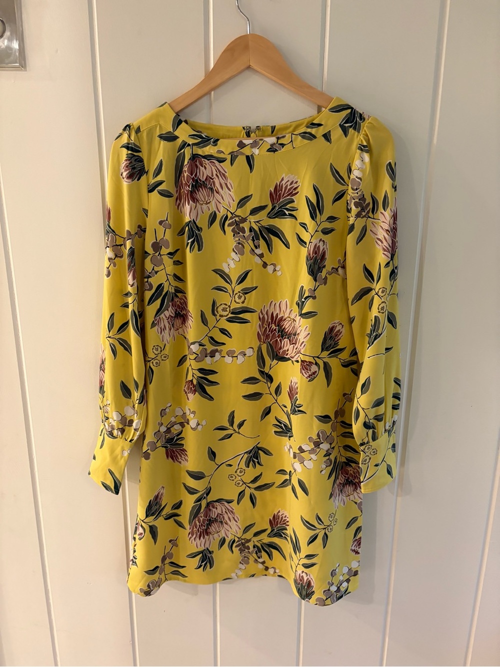 LOFT Yellow Floral Long-Sleeve Shift Dress